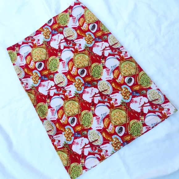 Retro Style Chinese Thank U / Take Out Red Cotton Pencil Style Skirt / Size M - Picture 1 of 6